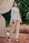 Pankaj & Nidhi_Blue Silk, Crepe Embroidery Maxim Hand Embellished Asymmetric Shirt And Pant _Online_at_Aza_Fashions