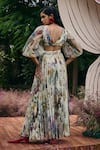 Shop_Pankaj & Nidhi_Green Organza, Chiffon Fabric Flowers V-neck Sage Floral Maxi Dress _at_Aza_Fashions