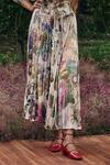 Pankaj & Nidhi_Multi Color Organza, Satin Fabric Vintage Bloomy Print Top And Pleated Skirt _Online_at_Aza_Fashions