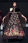 Buy_Rohit Bal_Black Chanderi, Velvet, Cotton Applique Floral Print Anarkali Set With Cape _at_Aza_Fashions