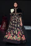Buy_Rohit Bal_Black Chanderi, Velvet, Cotton Applique Floral Print Anarkali Set With Cape _Online_at_Aza_Fashions