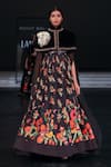 Shop_Rohit Bal_Black Chanderi, Velvet, Cotton Applique Floral Print Anarkali Set With Cape _Online_at_Aza_Fashions