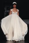 Shop_Rohit Bal_Ivory Chiffon, Chanderi Sequins, Zari Floral Embroidered Anarkali Set _Online_at_Aza_Fashions
