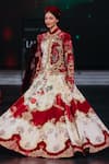 Rohit Bal_Ivory Velvet, Silk Embroidery Mandarin Collar Anarkali Set With Jacket _Online_at_Aza_Fashions