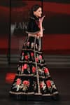Shop_Rohit Bal_Black Velvet Embroidery, Zari, Sequins V-neck Floral Cape Lehenga Set _Online_at_Aza_Fashions