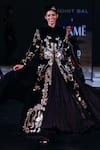 Buy_Rohit Bal_Black Velvet Embroidery Mandarin Collar Resham Longline Jacket _at_Aza_Fashions