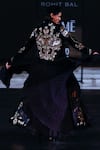 Shop_Rohit Bal_Black Velvet Embroidery Mandarin Collar Resham Longline Jacket _at_Aza_Fashions
