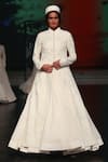 Buy_Rohit Bal_Ivory Silk Embroidery Mandarin Collar Floral Longline Jacket _at_Aza_Fashions