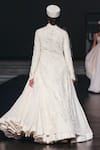 Shop_Rohit Bal_Ivory Silk Embroidery Mandarin Collar Floral Longline Jacket _at_Aza_Fashions