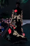 Shop_Rohit Bal_Black Velvet Embroidery Open Neck Longline Jacket _at_Aza_Fashions