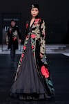 Shop_Rohit Bal_Black Velvet Embroidery Open Neck Longline Jacket _Online_at_Aza_Fashions