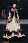 Buy_Rohit Bal_Black Matka Silk Embroidered Zari Mandarin Floral Velvet Jacket And Skirt Set _at_Aza_Fashions