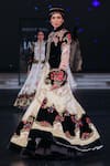 Rohit Bal_Black Matka Silk Embroidered Zari Mandarin Floral Velvet Jacket And Skirt Set _Online_at_Aza_Fashions