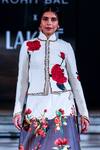 Rohit Bal_Ivory Chanderi Embroidered Resham Floral Print Jacket And Color Block Skirt _Online_at_Aza_Fashions