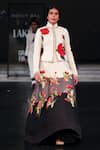 Rohit Bal_Ivory Chanderi Embroidered Resham Floral Print Jacket And Color Block Skirt _at_Aza_Fashions