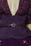 Shop_Pankaj & Nidhi_Purple Embroidery Floral Quilted Corset Belt _Online_at_Aza_Fashions