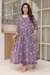 Buy_Asrumo_Purple Cotton, Denim Embroidery Round Neck Floral Jaal Anarkali Pant Set _Online_at_Aza_Fashions
