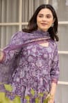 Shop_Asrumo_Purple Cotton, Denim Embroidery Round Neck Floral Jaal Anarkali Pant Set _Online_at_Aza_Fashions