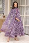 Asrumo_Purple Cotton, Denim Embroidery Round Neck Floral Jaal Anarkali Pant Set _at_Aza_Fashions