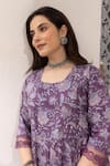Buy_Asrumo_Purple Cotton, Denim Embroidery Round Neck Floral Jaal Anarkali Pant Set 