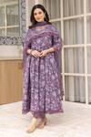 Buy_Asrumo_Purple Cotton, Denim Embroidery Round Neck Floral Jaal Anarkali Pant Set _at_Aza_Fashions