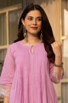 Buy_ASRUMO_Pink Chanderi, Organza Lace Round Neck Pintucked Kurta Pant Set _Online_at_Aza_Fashions