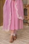 Buy_ASRUMO_Pink Chanderi, Organza Lace Round Neck Pintucked Kurta Pant Set 