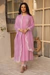 Buy_ASRUMO_Pink Chanderi, Organza Lace Round Neck Pintucked Kurta Pant Set _at_Aza_Fashions