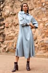 Buy_Dash and Dot_Blue 100% Polyester Plain Collar Petrol Textured Shirt Dress _Online_at_Aza_Fashions