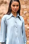 Shop_Dash and Dot_Blue 100% Polyester Plain Collar Petrol Textured Shirt Dress _Online_at_Aza_Fashions