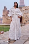 Buy_Dash and Dot_Ivory 34% Acetic 34% Tencel 32% Polyester Plain V Neck Crushed Kaftan Dress _at_Aza_Fashions