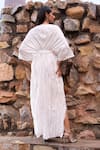 Shop_Dash and Dot_Ivory 34% Acetic 34% Tencel 32% Polyester Plain V Neck Crushed Kaftan Dress _at_Aza_Fashions
