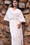 Dash and Dot_Ivory 34% Acetic 34% Tencel 32% Polyester Plain V Neck Crushed Kaftan Dress _Online_at_Aza_Fashions