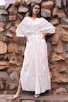 Buy_Dash and Dot_Ivory 34% Acetic 34% Tencel 32% Polyester Plain V Neck Crushed Kaftan Dress _Online_at_Aza_Fashions