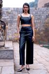 Buy_Dash and Dot_Black 75% Cotton 25% Polyester Embroidery Waxed Denim Corset And Pant Set _at_Aza_Fashions