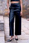 Dash and Dot_Black 75% Cotton 25% Polyester Embroidery Waxed Denim Corset And Pant Set _Online_at_Aza_Fashions