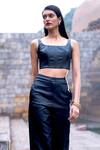 Buy_Dash and Dot_Black 75% Cotton 25% Polyester Embroidery Waxed Denim Corset And Pant Set _Online_at_Aza_Fashions