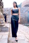 Shop_Dash and Dot_Black 75% Cotton 25% Polyester Embroidery Waxed Denim Corset And Pant Set _Online_at_Aza_Fashions