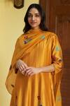 Vaayu_Yellow Giza Silk Embroidered Floral Applique V Neck Anarkali With Dupatta _at_Aza_Fashions