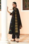 Shop_Vaayu_Black Giza Silk Embroidered Floral Applique Keyhole Kurta Pant Set _at_Aza_Fashions