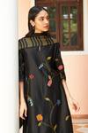 Vaayu_Black Giza Silk Embroidered Floral Applique Keyhole Kurta Pant Set _Online_at_Aza_Fashions