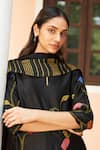 Buy_Vaayu_Black Giza Silk Embroidered Floral Applique Keyhole Kurta Pant Set _Online_at_Aza_Fashions