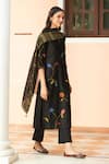 Vaayu_Black Giza Silk Embroidered Floral Applique Keyhole Kurta Pant Set _at_Aza_Fashions