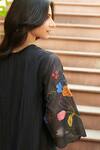 Shop_Vaayu_Black Muslin Cotton Embroidered Floral Applique V Neck Midi Dress _Online_at_Aza_Fashions