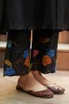 Shop_Vaayu_Black Muslin Cotton Embroidered Linear Thread V Neck Work Kurta And Pant Set _Online_at_Aza_Fashions