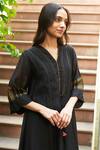 Vaayu_Black Muslin Cotton Embroidered Linear Thread V Neck Work Kurta And Pant Set _at_Aza_Fashions
