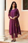 Buy_Vaayu_Purple Muslin Embroidery Round Neck Kurta Set With Pant _at_Aza_Fashions