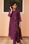 Vaayu_Purple Muslin Embroidery Round Neck Kurta Set With Pant _Online_at_Aza_Fashions