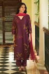 Buy_Vaayu_Purple Giza Silk Embroidered Floral Applique V Neck Kurta Pant Set _at_Aza_Fashions