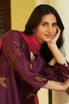 Buy_Vaayu_Purple Giza Silk Embroidered Floral Applique V Neck Kurta Pant Set _Online_at_Aza_Fashions